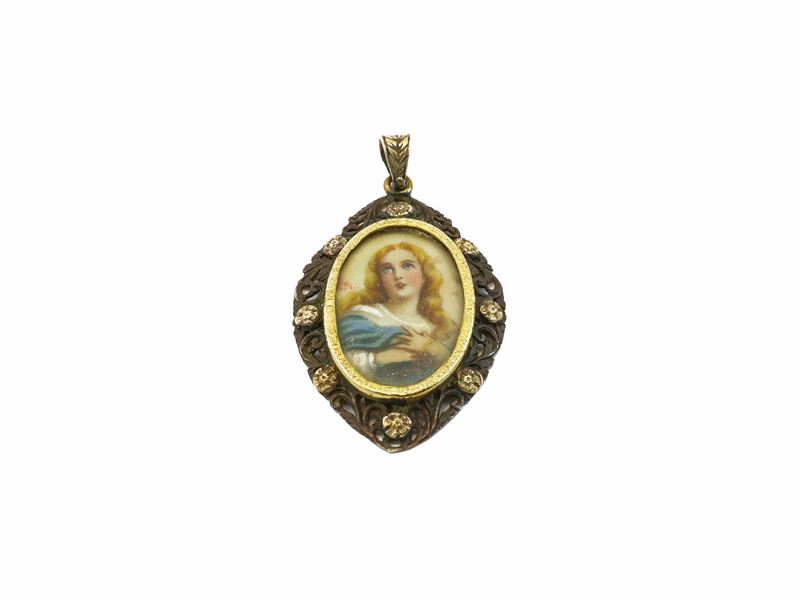 Pendente Votivo in Oro Giallo e Argento con Miniatura