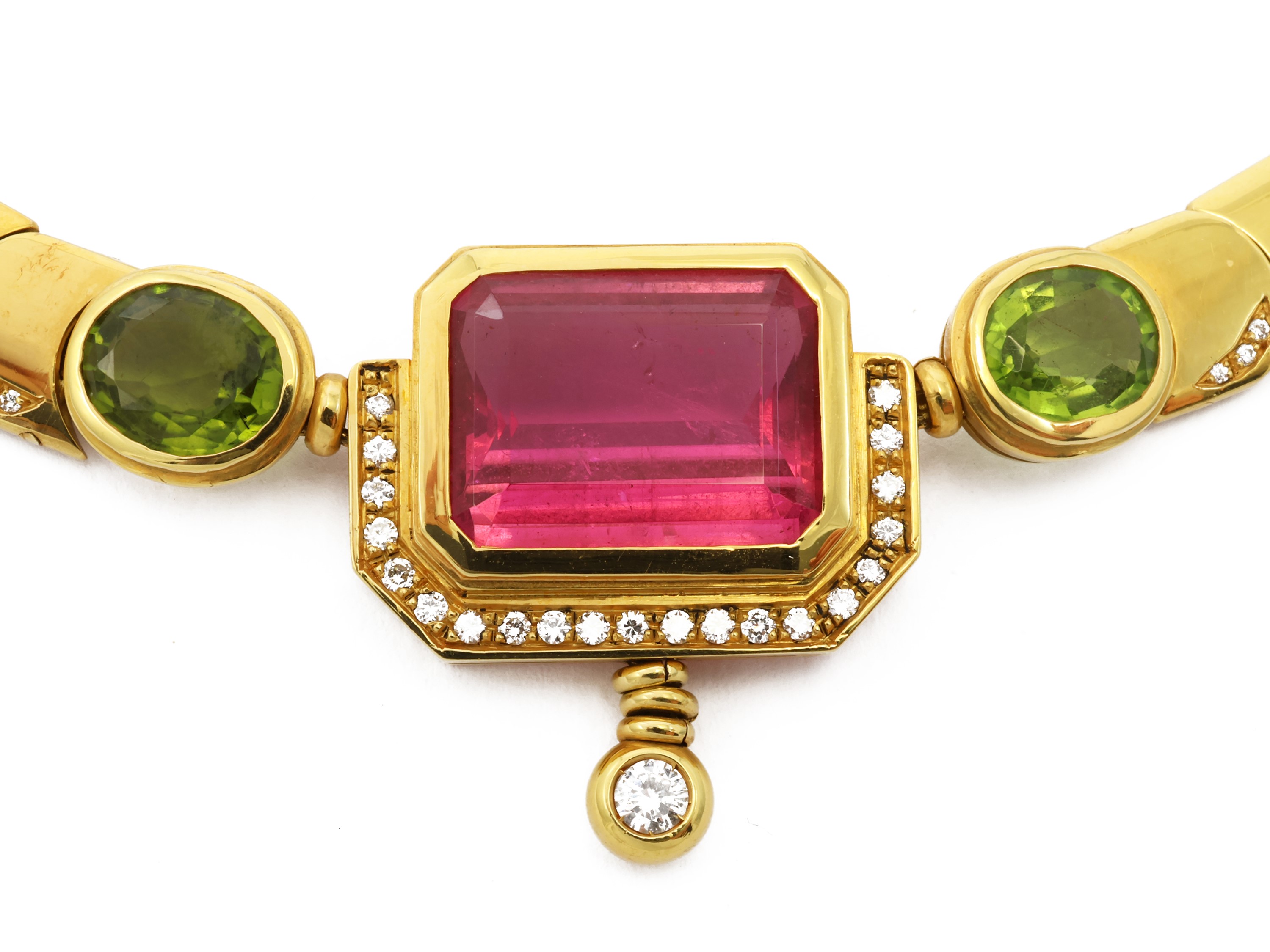 Girocollo in oro giallo con peridoto, tormalina e diamanti