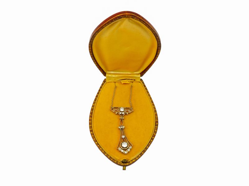 Collana tardo Liberty/Decò in oro bianco con diamanti, Anni Trenta