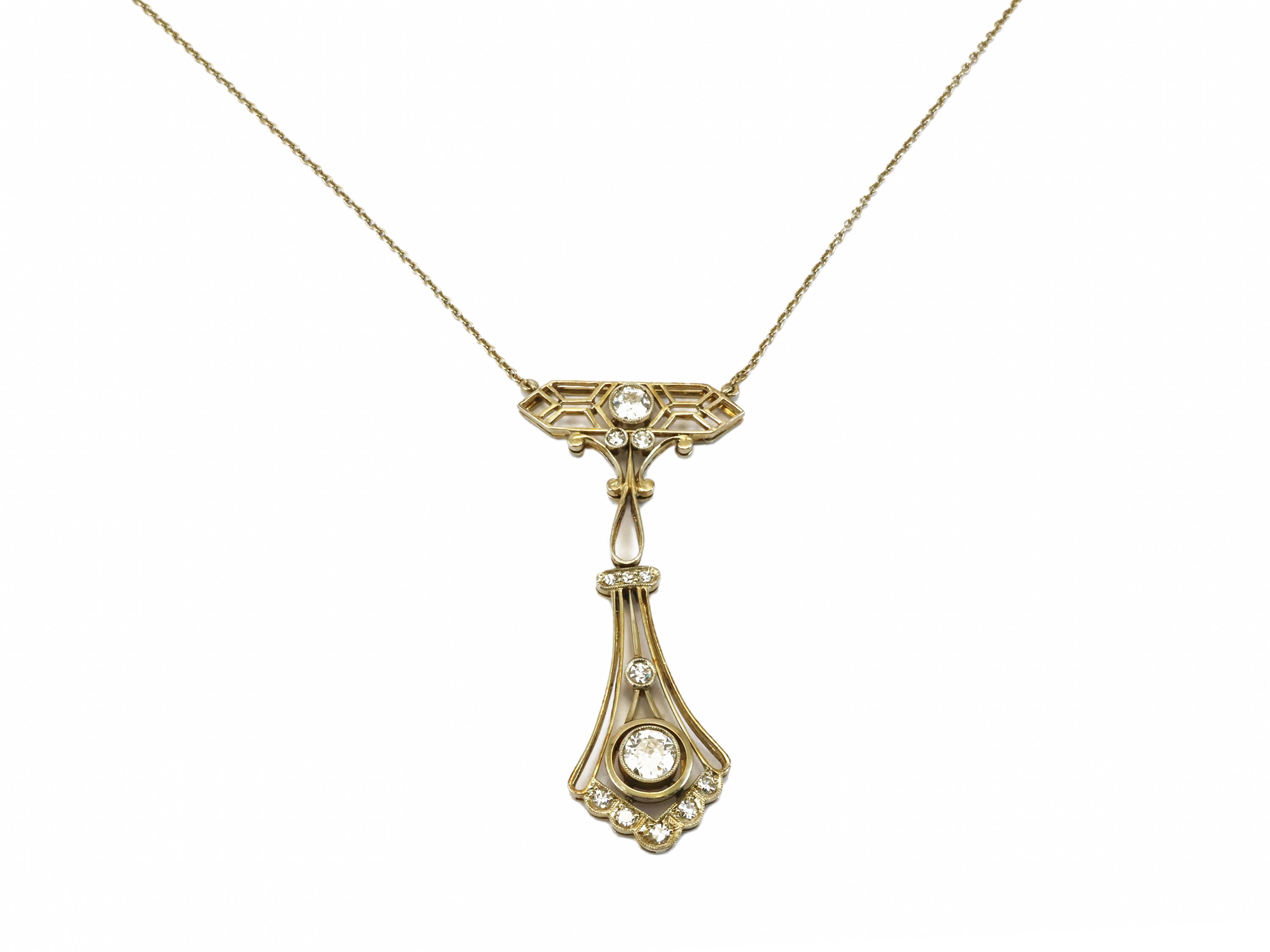 Collana tardo Liberty/Decò in oro bianco con diamanti, Anni Trenta