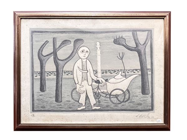 Giuseppe Viviani : Il venditore di gelato 1965  - Asta Opere su carta - Maison Bibelot - Casa d'Aste Firenze - Milano