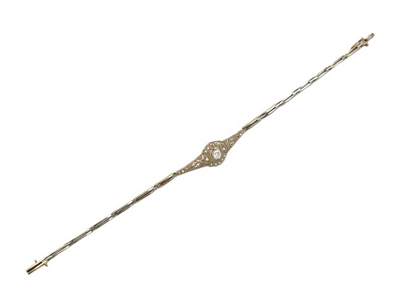 Bracciale Decò in oro giallo 14 kt e platino con diamanti