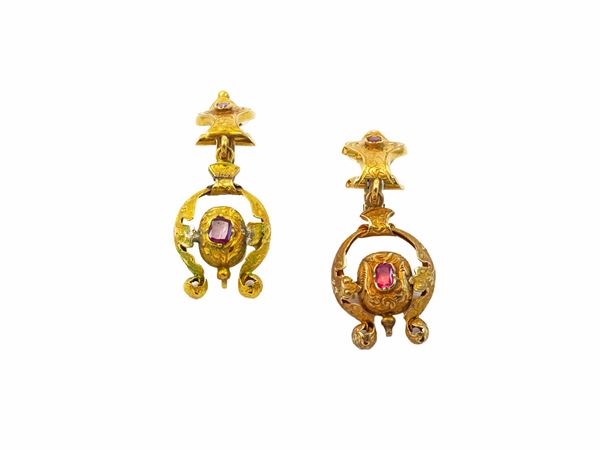 Bourbon pendant earrings in yellow gold and rubies  - Auction Jewels and Watches - Maison Bibelot - Casa d'Aste Firenze - Milano