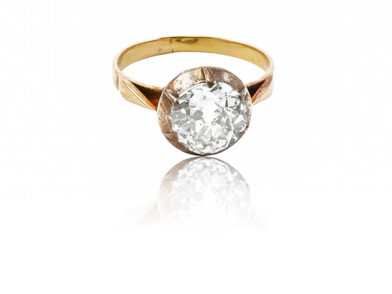 Anello solitario in oro giallo e argento con diamante