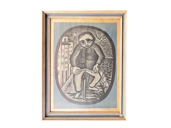 Giuseppe Viviani : Man on bicycle 1963  - Auction Works on Paper - Maison Bibelot - Casa d'Aste Firenze - Milano