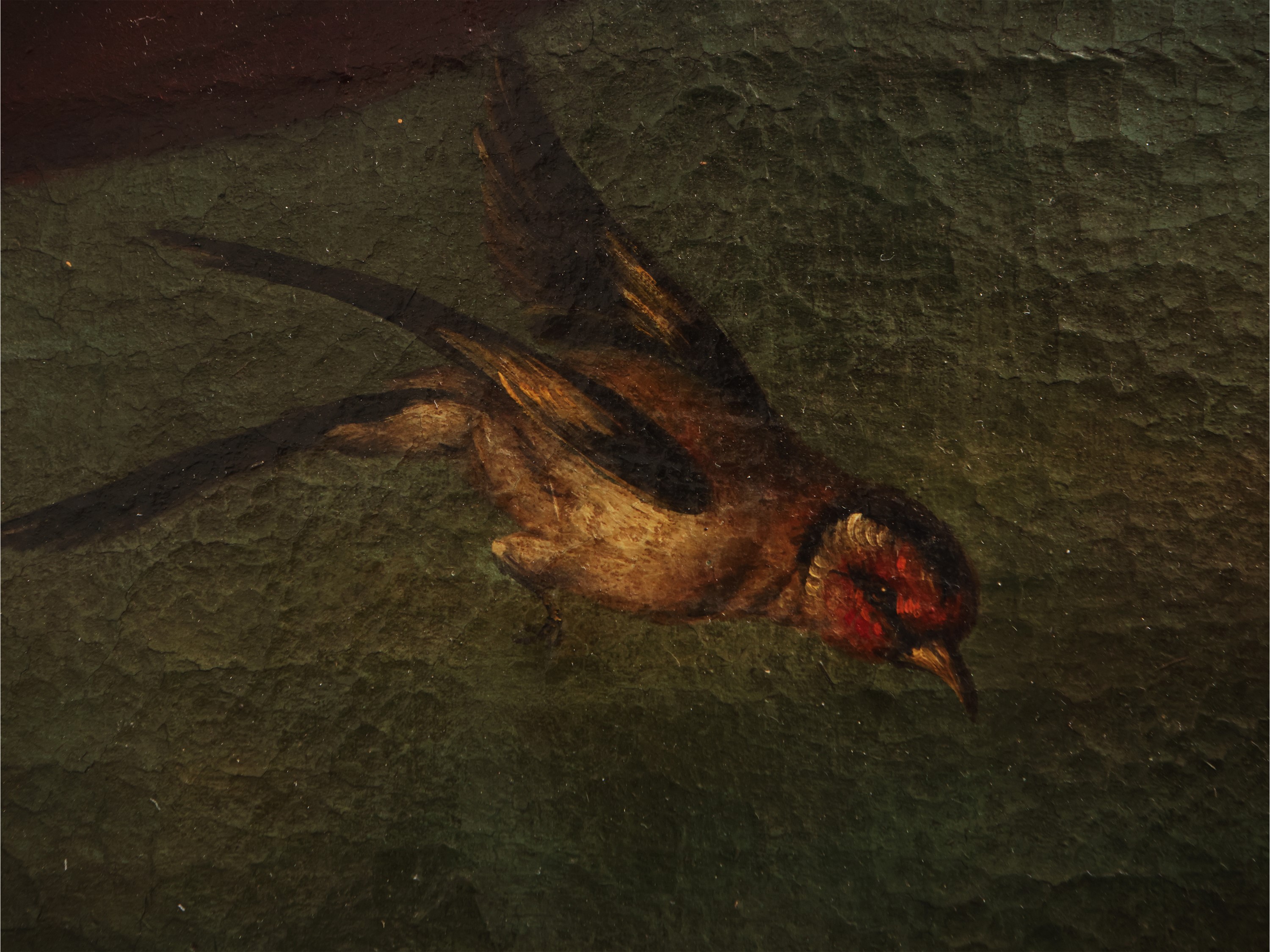 Autore ignoto, Trionfo di fiori, frutti e cardellino, olio su tela