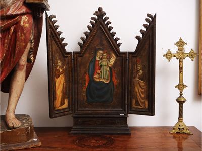 Trittico devozionale da viaggio, XIX secolo, olio su tavola