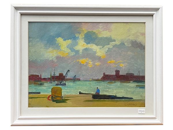 Renato Natali : Scorcio del Porto di Livorno  - Asta Arte Moderna e Contemporanea - Maison Bibelot - Casa d'Aste Firenze - Milano