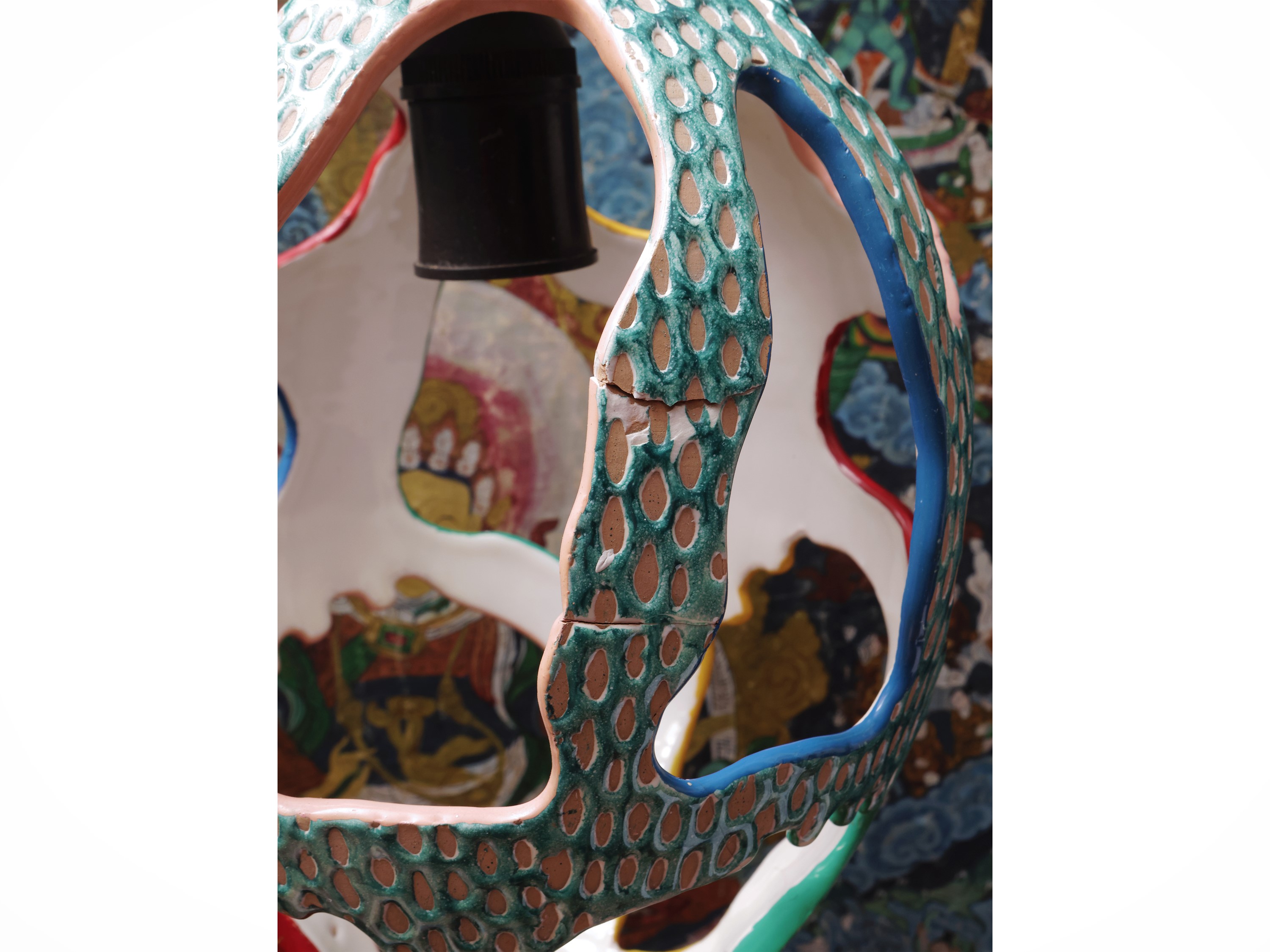 Lampadario in ceramica smaltata, anni Cinquanta, h cm 28