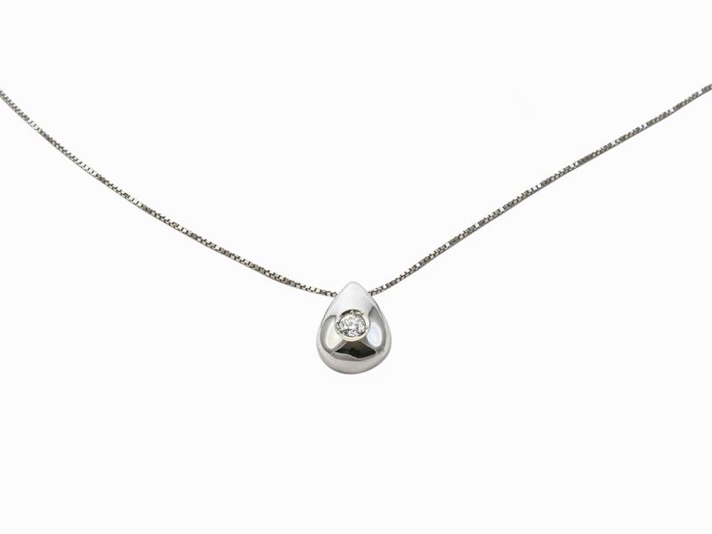 Catenina con pendente punto luce in oro bianco con diamante