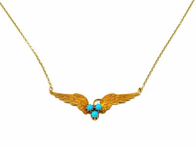 Collana in Oro Basso Titolo Inglese con Paste di Turchese