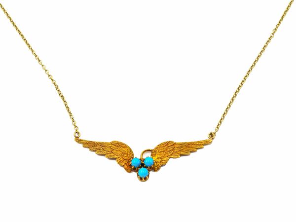 Necklace in low fineness English gold with turquoise paste  - Auction Jewels and Watches - Maison Bibelot - Casa d'Aste Firenze - Milano