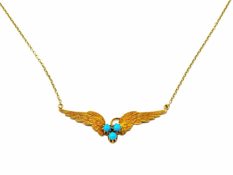 Collana in Oro Basso Titolo Inglese con Paste di Turchese