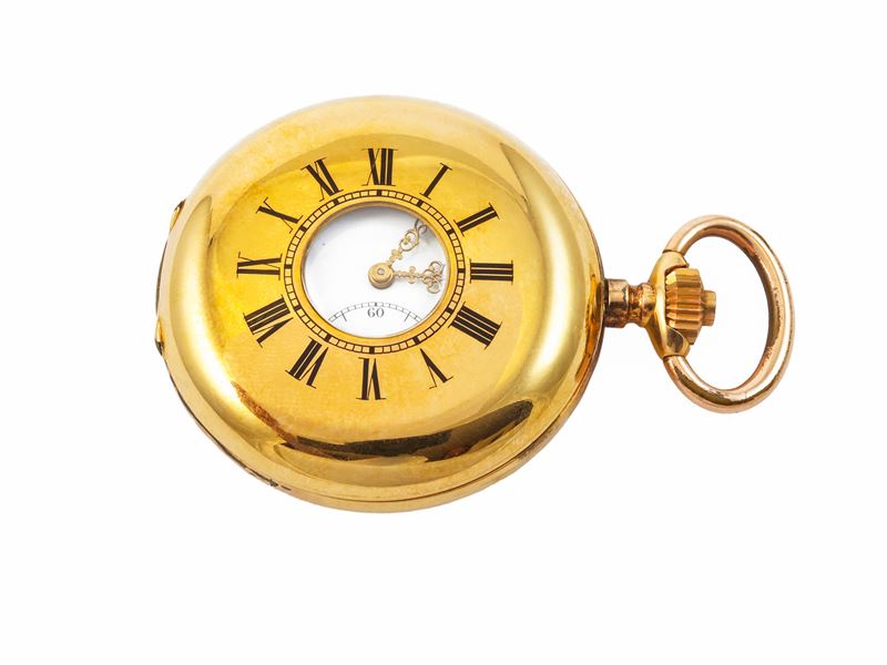 Orologio da tasca in oro giallo, movimento meccanico, cassa mm 48