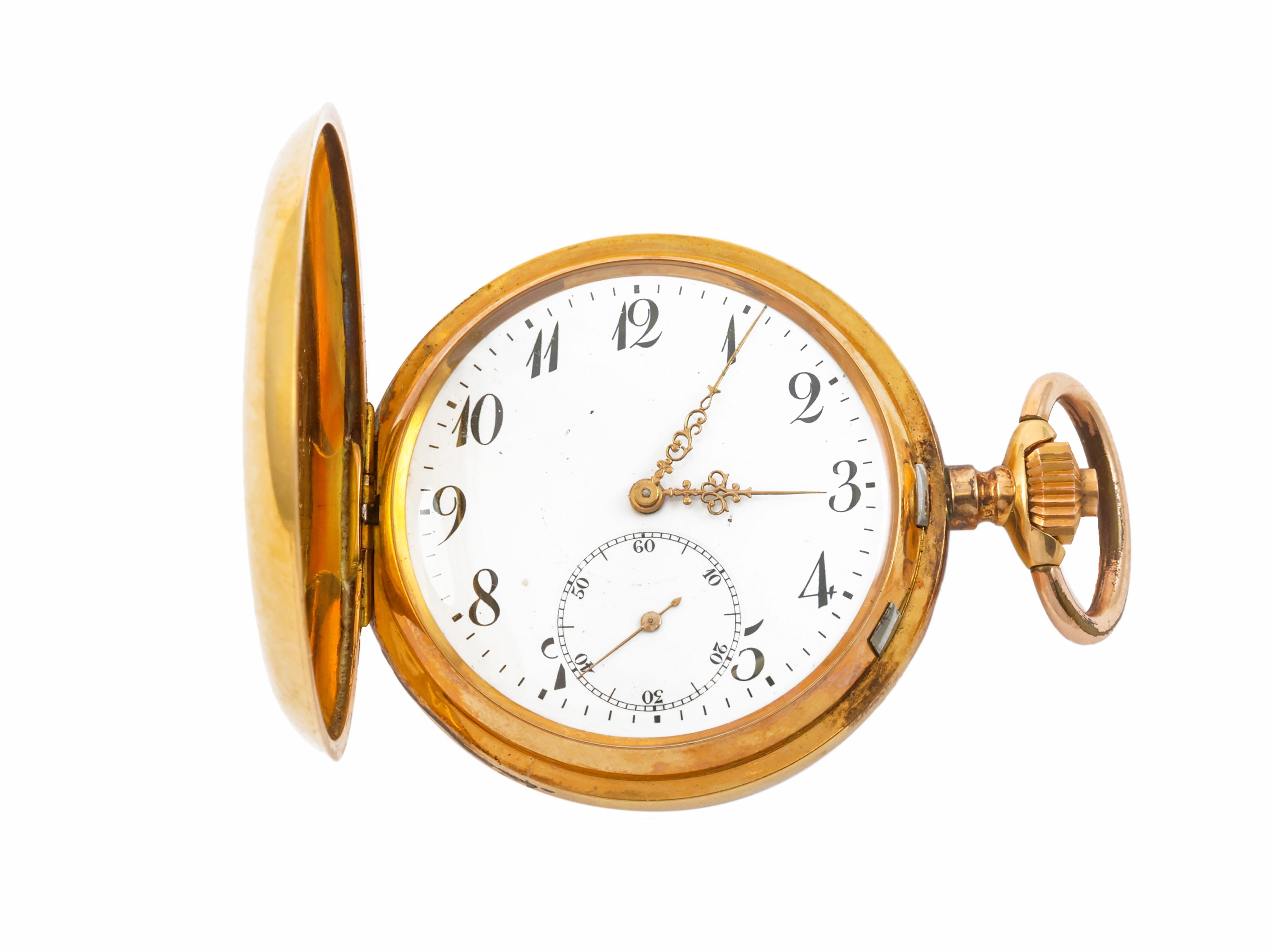 Orologio da tasca in oro giallo, movimento meccanico, cassa mm 48