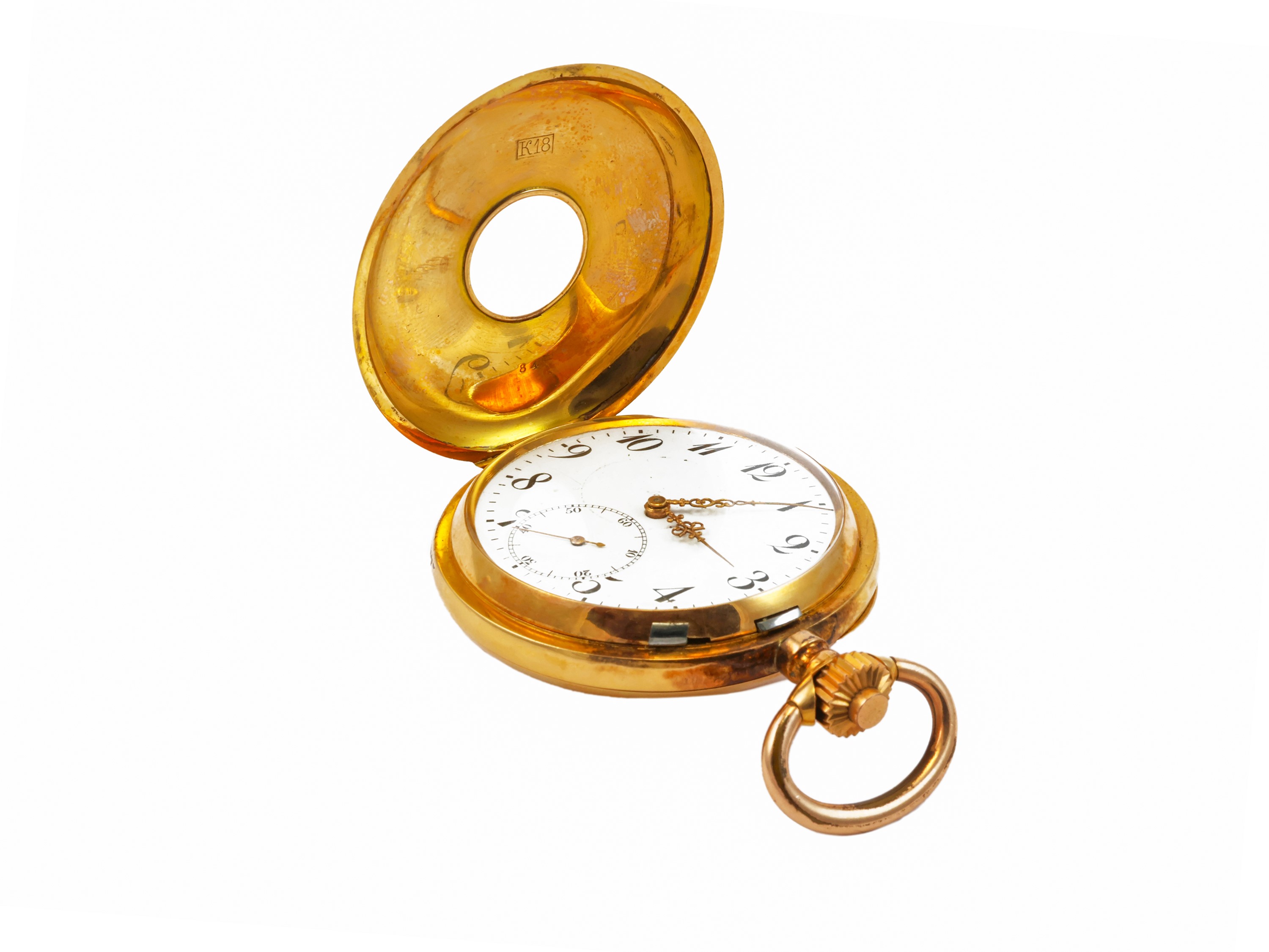 Orologio da tasca in oro giallo, movimento meccanico, cassa mm 48