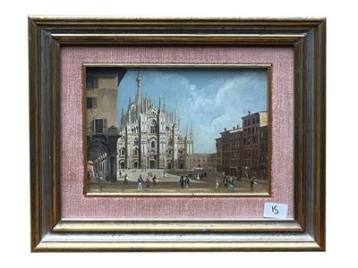 Autore Non Identificato, Veduta del Duomo di Milano, olio su cartoncino
