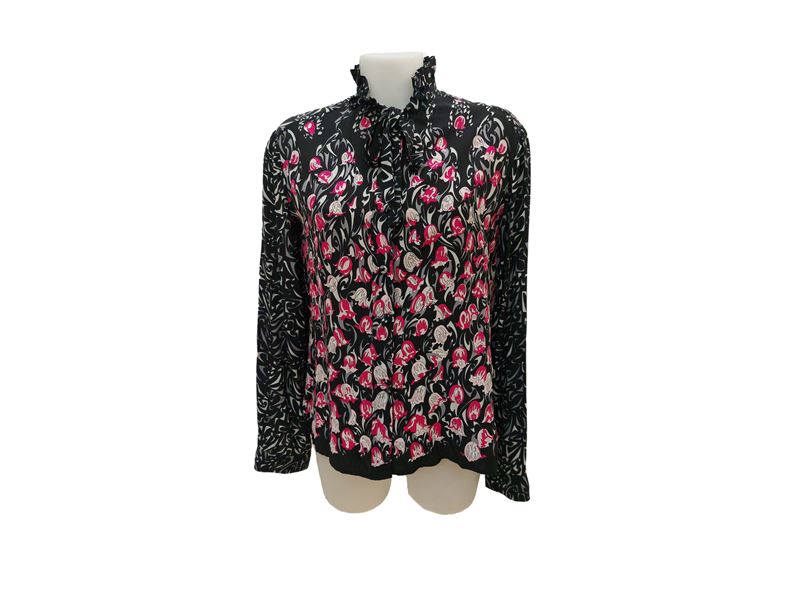 Emilio Pucci - Camicia in seta fantasia nera e fucsia