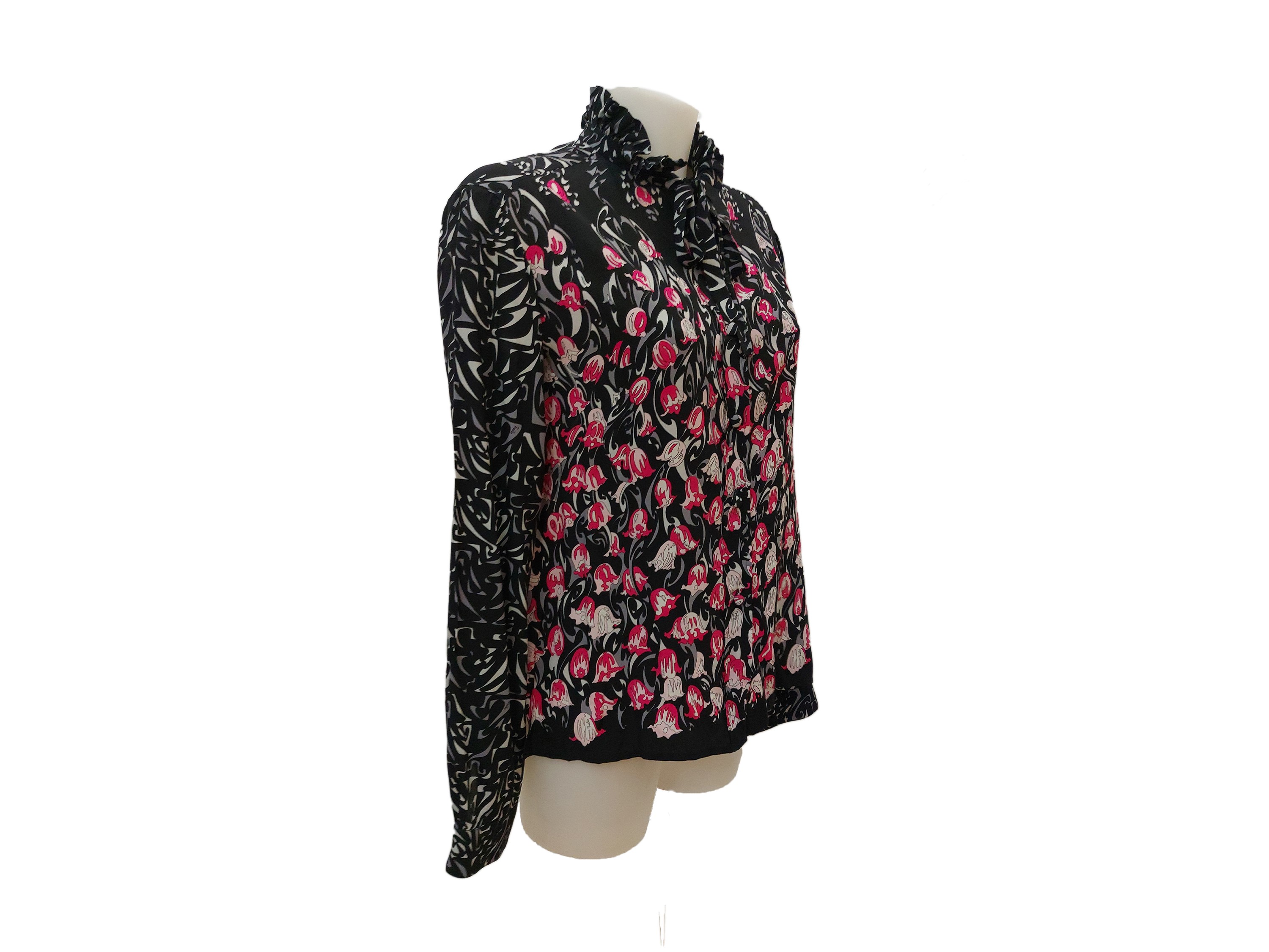 Emilio Pucci - Camicia in seta fantasia nera e fucsia