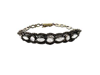 Bracciale semirigido in oro giallo e argento con diamanti a taglio rosa coronè