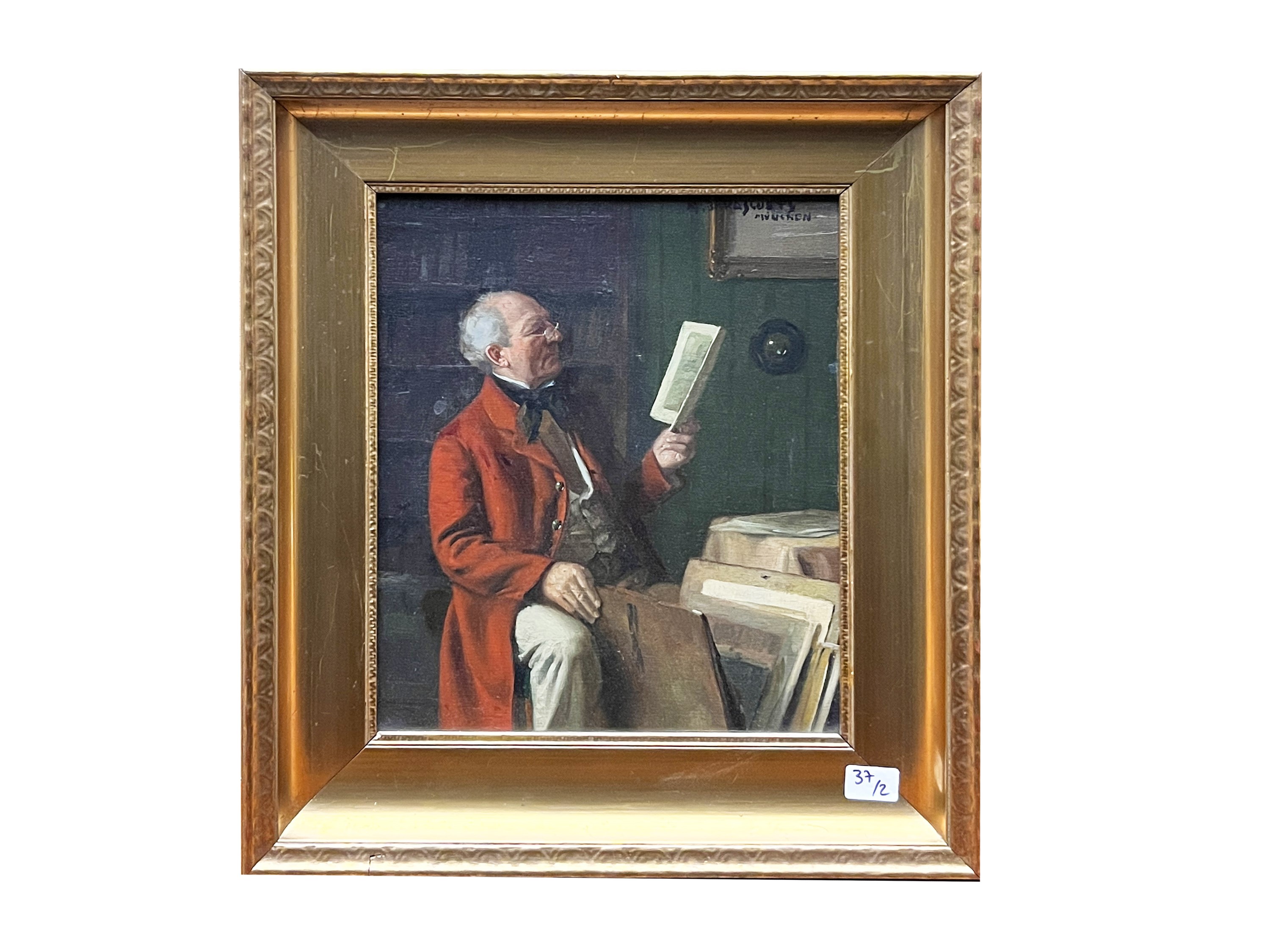 Max Barascudts - Scene d'interno con personaggi maschili, olio su tavoletta