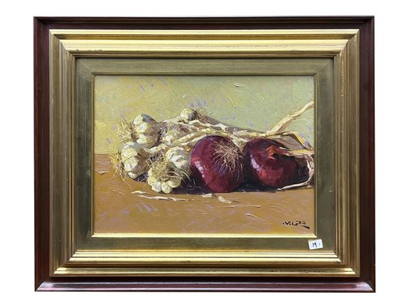 Angiolo Volpe : Natura in silenzio agli e cipolle  - Asta Arte Moderna e Contemporanea - Maison Bibelot - Casa d'Aste Firenze - Milano