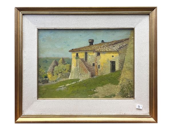 Carlo Passigli : Paesaggio toscano con veduta di casolare  - Asta Arte Moderna e Contemporanea - Maison Bibelot - Casa d'Aste Firenze - Milano