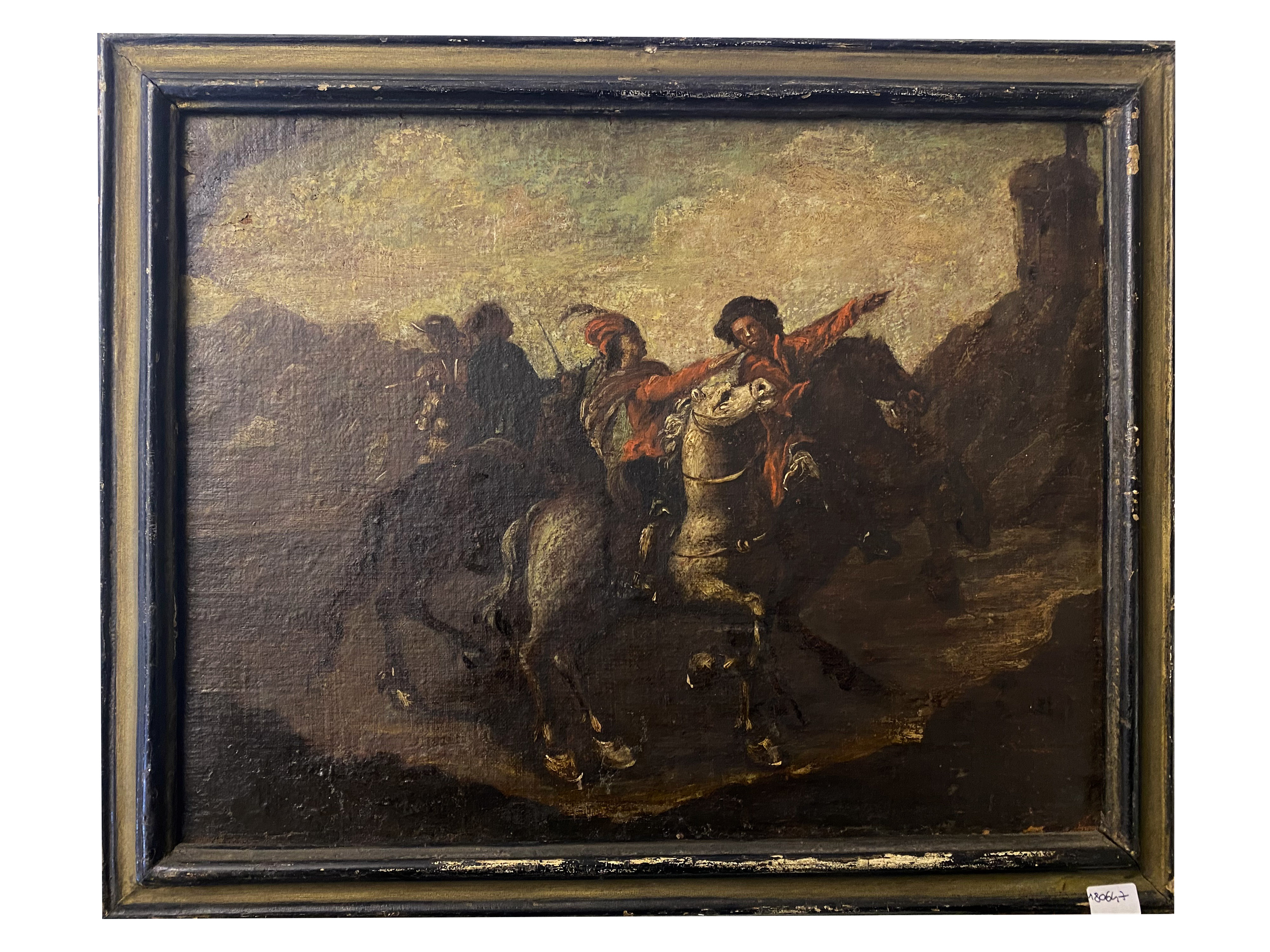 Scuola Napoletana del XVII Secolo - Paesaggio con cavalieri, olio su tela
