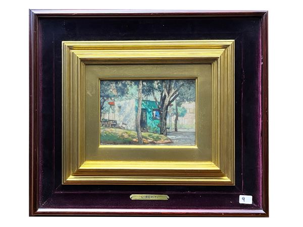 Gino Romiti : Paesaggio con casa verde 1956  - Asta Arte Moderna e Contemporanea - Maison Bibelot - Casa d'Aste Firenze - Milano