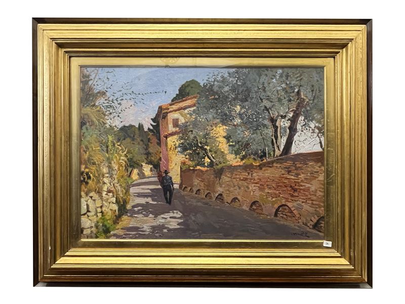 Angiolo Volpe - Crespina Via degli Rizzoli, olio su tavoletta