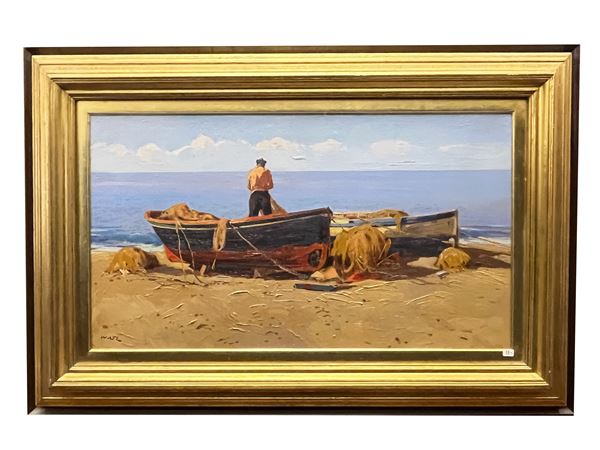 Angiolo Volpe : Marina di Cecina barche  - Asta Arte Moderna e Contemporanea - Maison Bibelot - Casa d'Aste Firenze - Milano