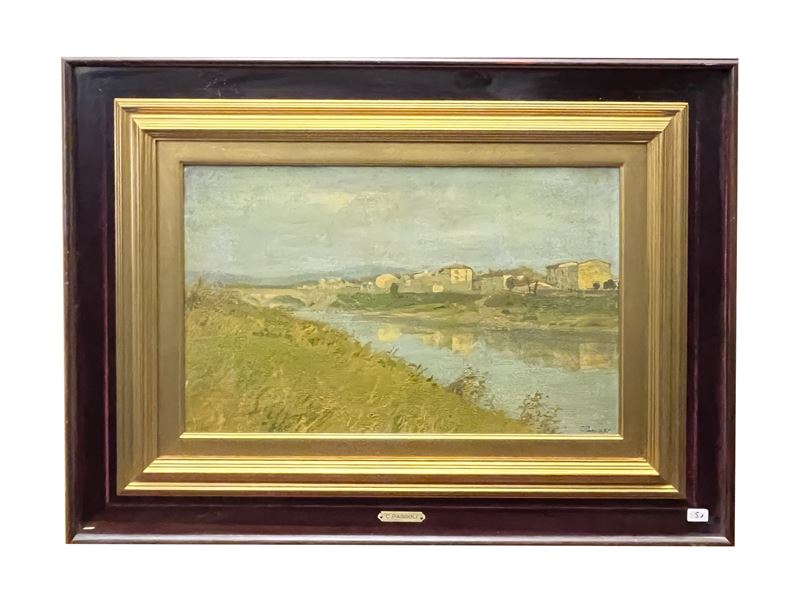 Carlo Passigli - Case di San Frediano (dalle Cascine), olio su cartone