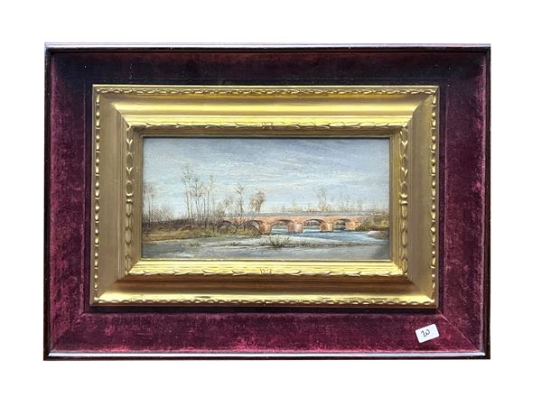 Scuola toscana del XX secolo : Paesaggio con ponte  - Asta Arte Moderna e Contemporanea - Maison Bibelot - Casa d'Aste Firenze - Milano