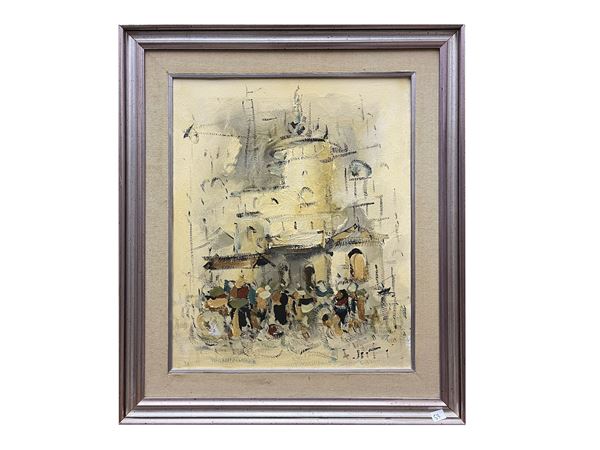 Alvaro Danti : Veduta di Chiesa con personaggi  - Asta Arte Moderna e Contemporanea - Maison Bibelot - Casa d'Aste Firenze - Milano