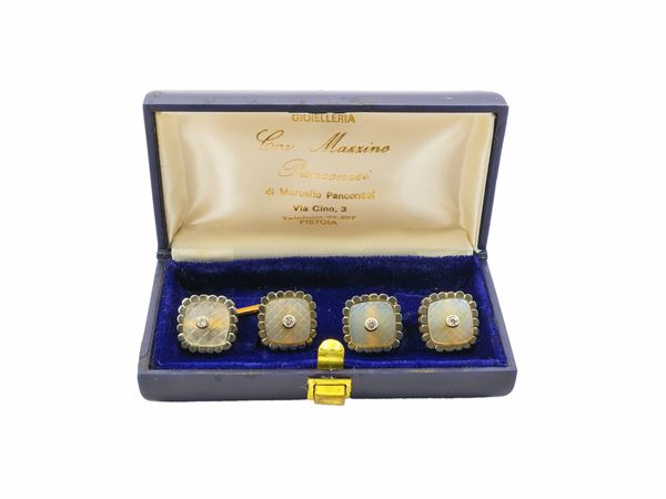 A yellow gold, platinum and rock cristal cufflinks with diamonds