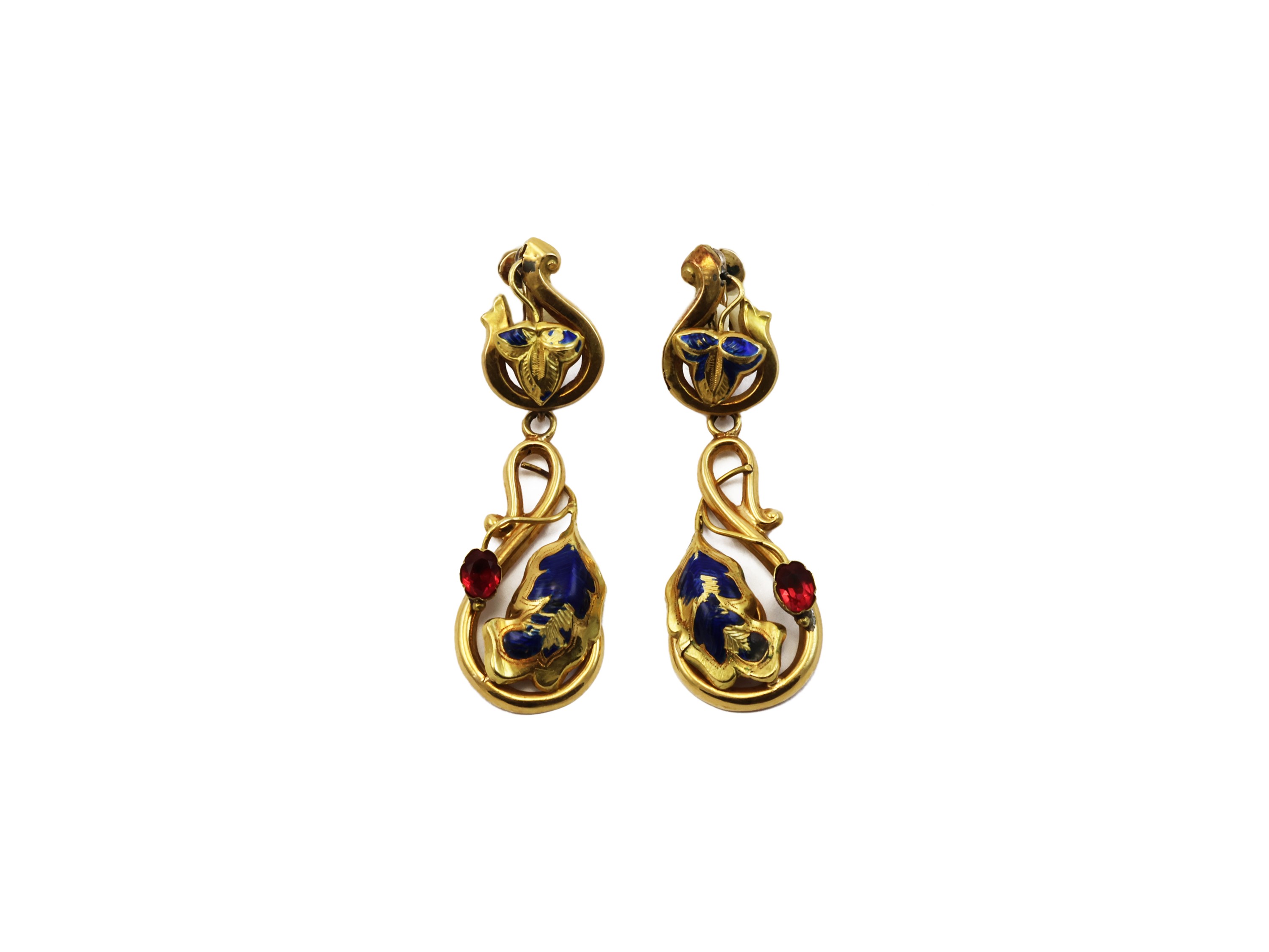 Parure Borbonica, spilla, collana e orecchini in oro e smalti con paste vitree
