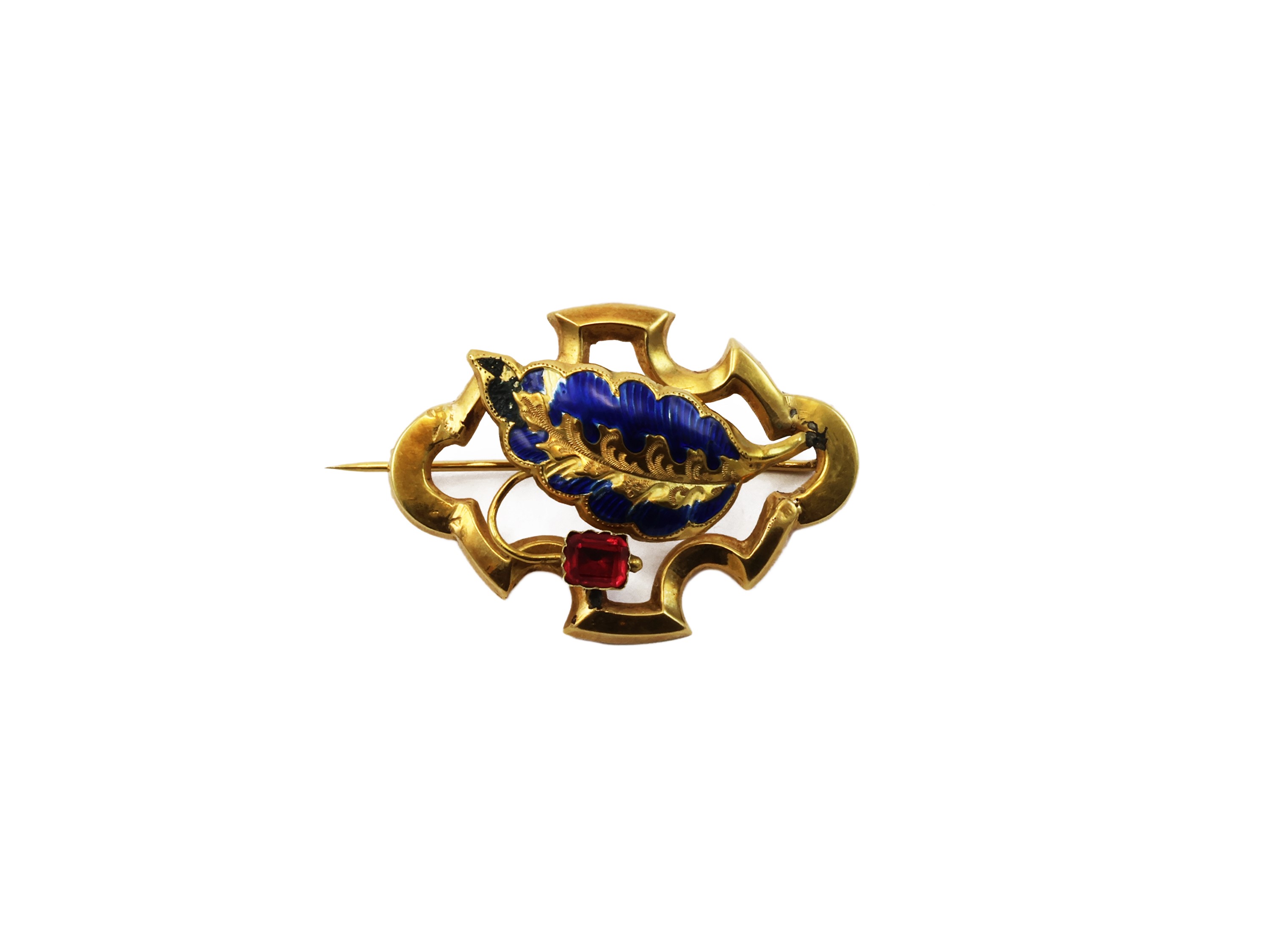 Parure Borbonica, spilla, collana e orecchini in oro e smalti con paste vitree