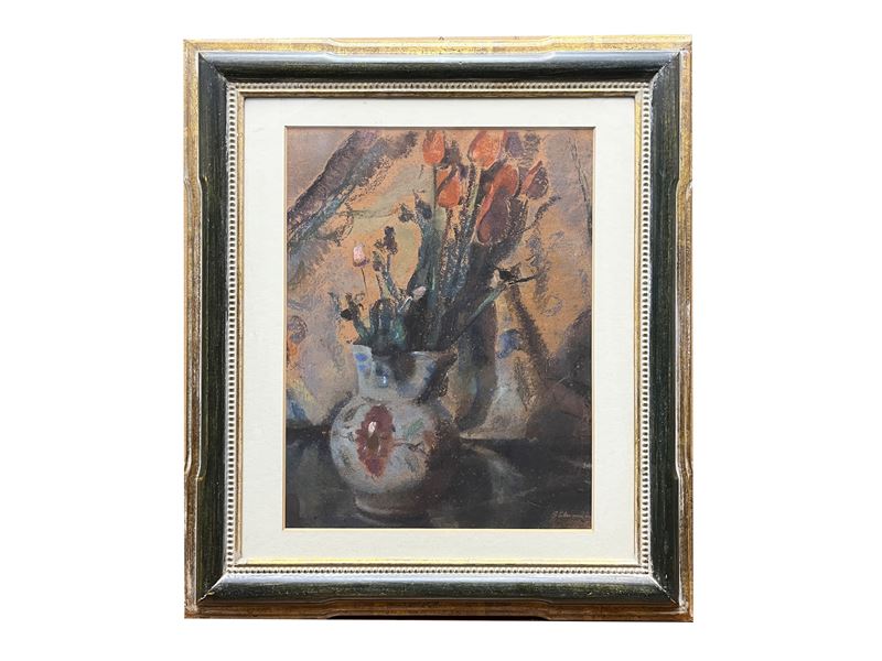 Scuola Italiana del XX Secolo - Vaso di tulipani, pastello su cartoncino