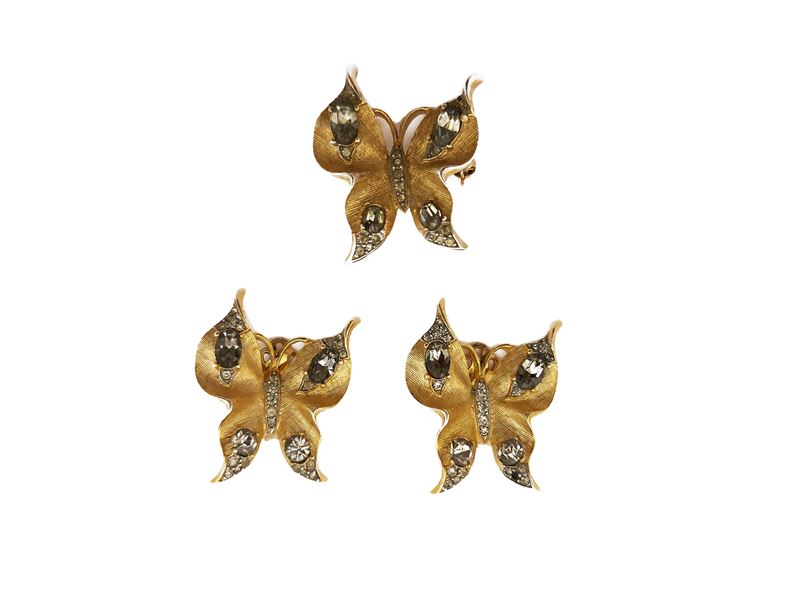 Trifari - Demi parure Spilla e Orecchini a clip animalier