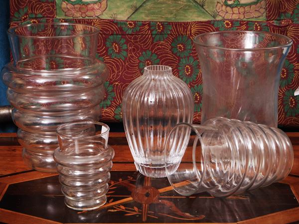 Five colorless glass flower vases  - Auction Christmas Auction - Maison Bibelot - Casa d'Aste Firenze - Milano