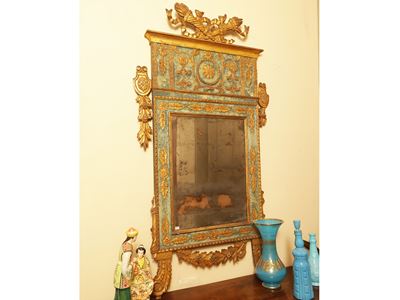 Specchiera in Legno Intagliato, Laccato e Dorato