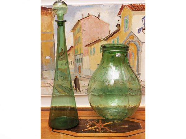 Two green glass vases from Empoli