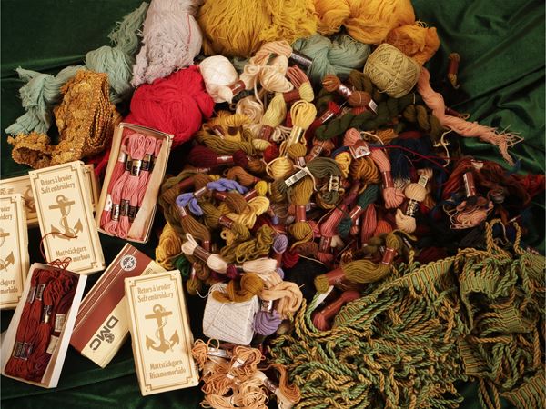 Variety of multicolored embroidery threads