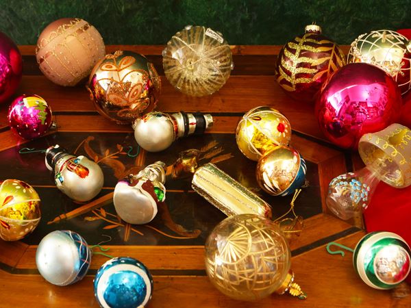 Assortment of multicolored glass Christmas baubles