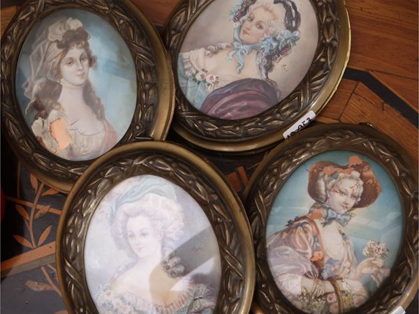 Collection of four miniatures depicting female portraits