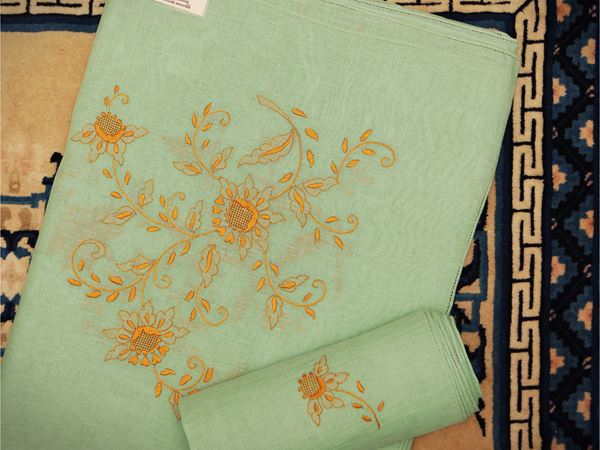Mint green linen byssus tablecloth