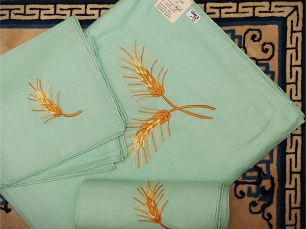 Aqua green linen tablecloth