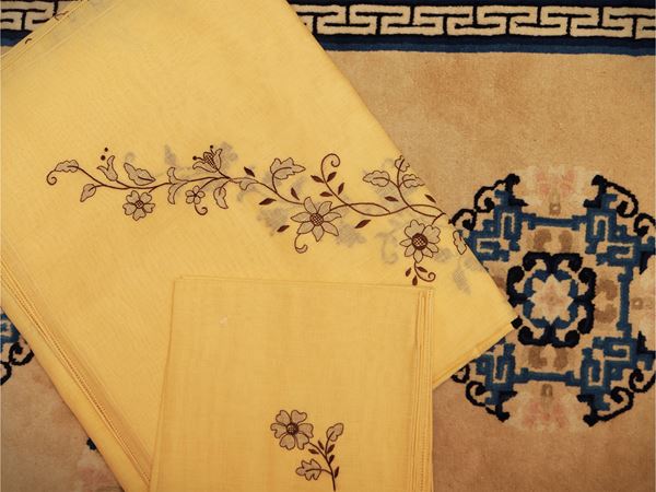 Apricot colored linen byssus tablecloth