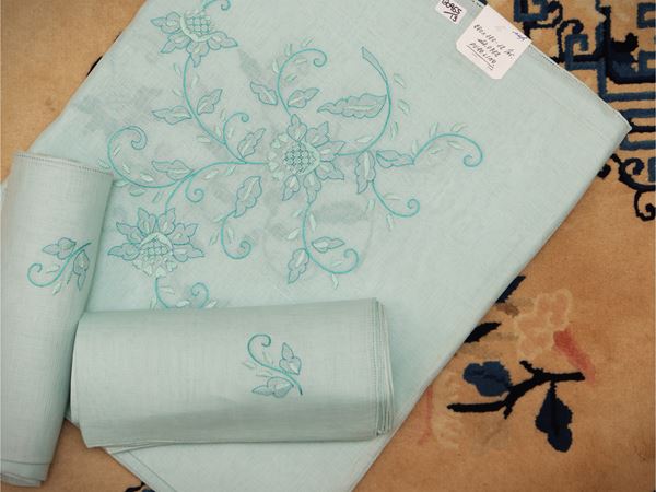 Pure linen tablecloth in sky blue color