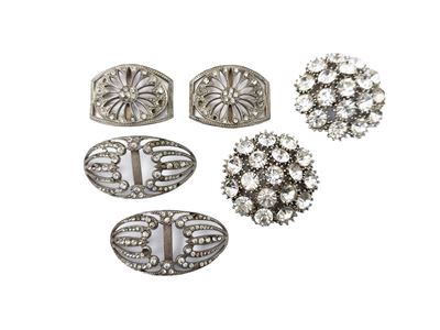 Lotto di fibbie d’epoca, metallo silver tone con strass incolore